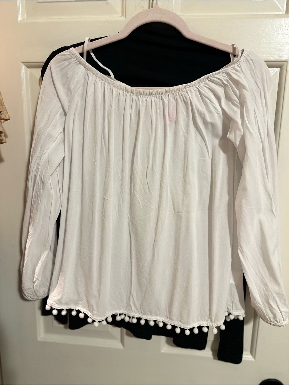 Lilly Pulitzer White Off-Shoulder Pom Pom Hem Top
